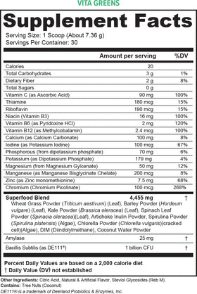 Vitauthority Vita Greens Poudre Superaliment 322g sur une table avec des fruits
