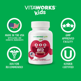 VitaWorks B12 Enfant 1000 mcg comprimés mâchables cerise avec des fruits