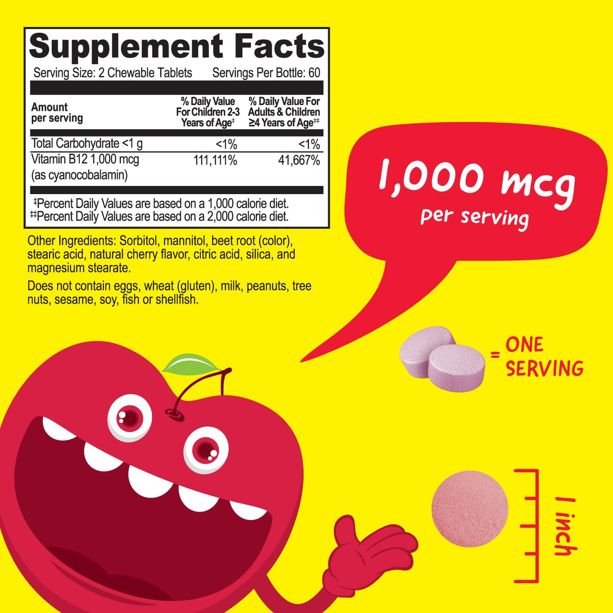 VitaWorks B12 Enfant 1000 mcg comprimés mâchables cerise bouteille