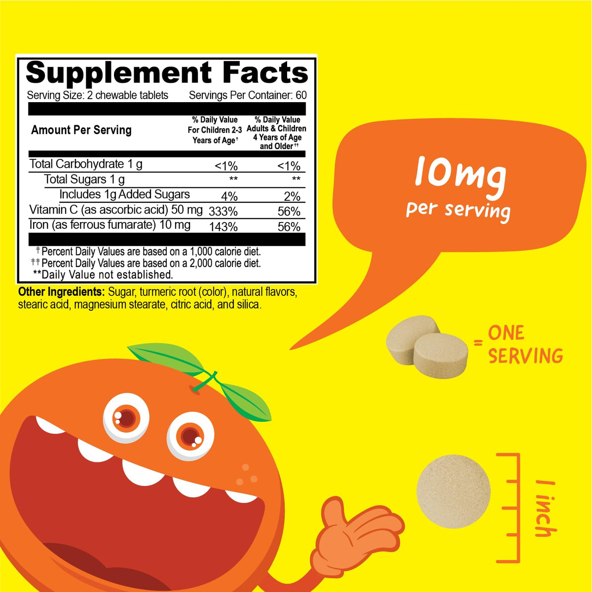 VitaWorks Fer Enfants 10 mg comprimés orange avec saveur naturelle