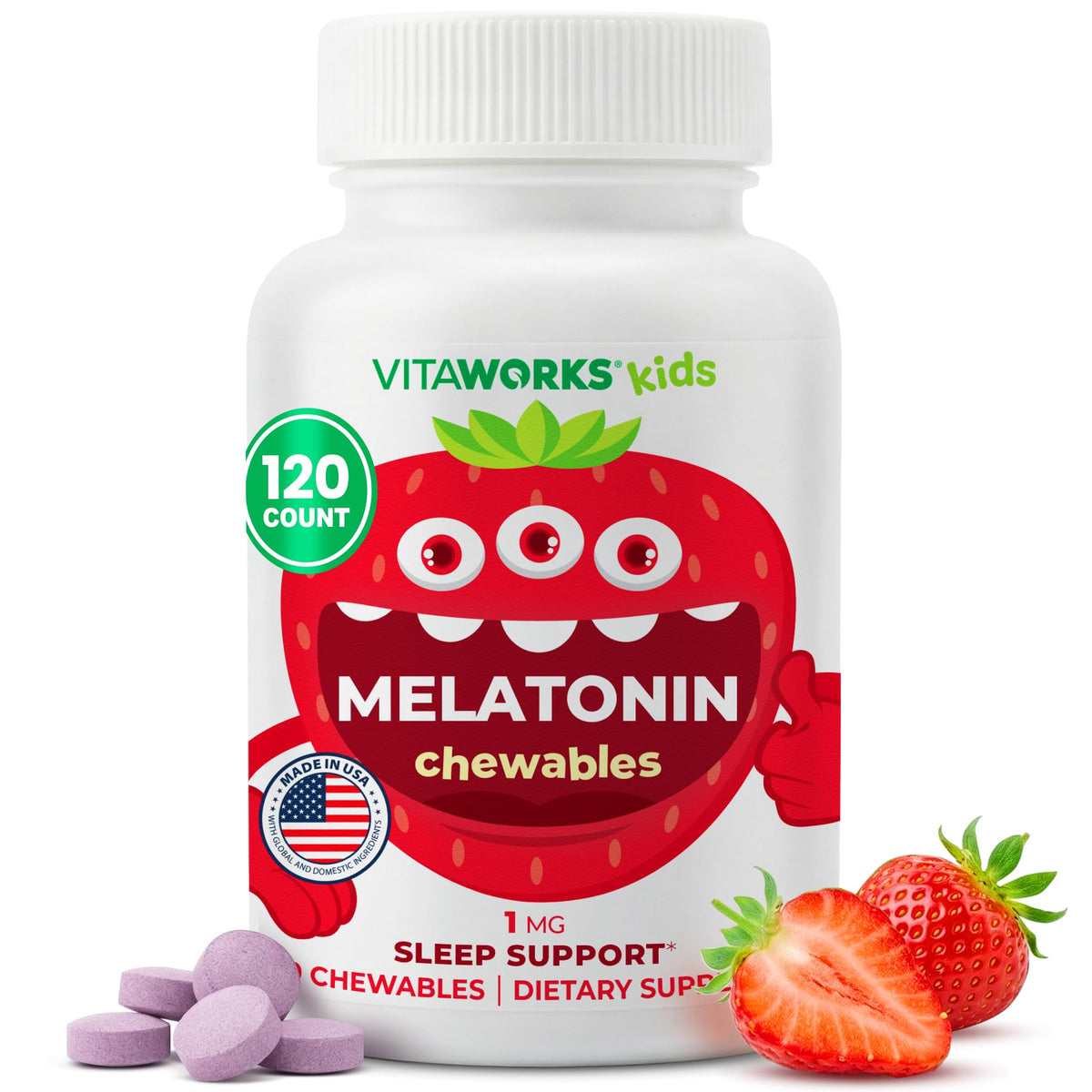 VitaWorks Melatonine 1 mg pour enfants flacon de 120 comprimés