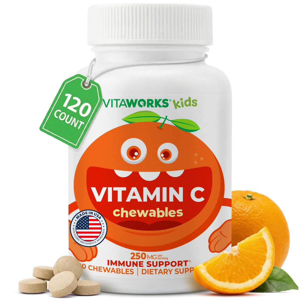 VitaWorks Vitamine C Enfants 250 mg 120 comprimés à croquer vue de face