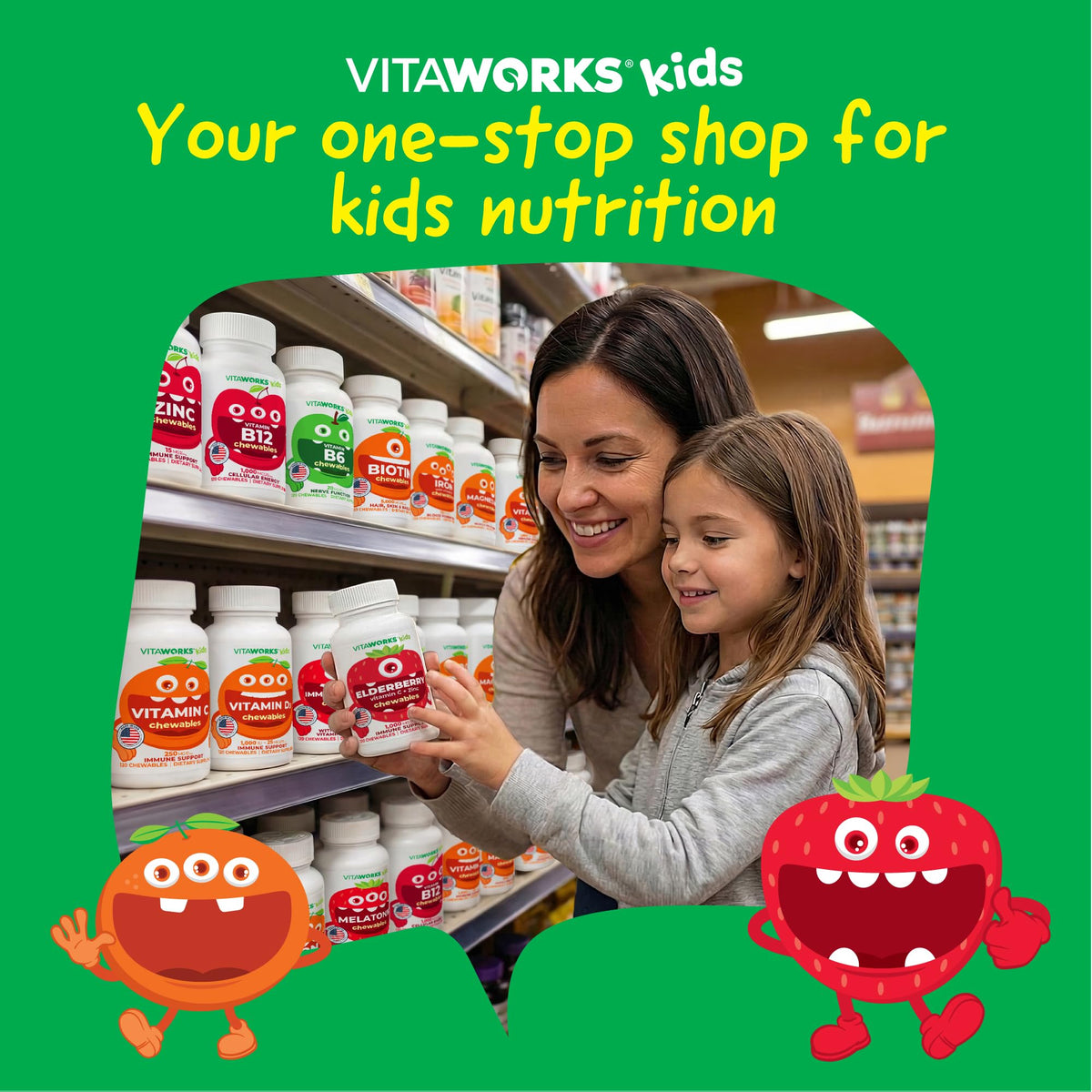 VitaWorks Vitamine C Enfants flacon ouvert avec comprimés visibles