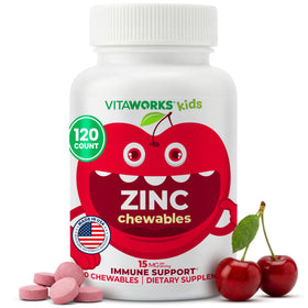 VitaWorks Zinc 15mg comprimés à mâcher cerise, flacon avant