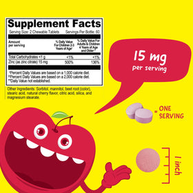 VitaWorks Zinc 15mg comprimés à mâcher cerise, vue de côté