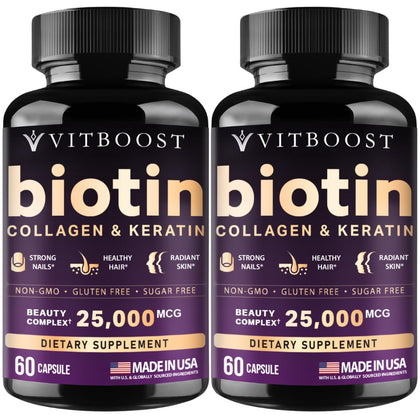 VITBOOST Biotine Collagène 25000 mcg 60 comprimés face avant
