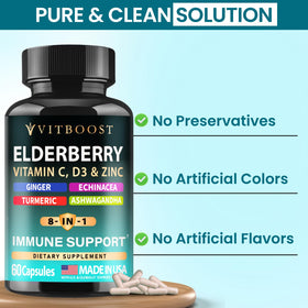 VITBOOST Complément Alimentaire Sureau 8 en 1 capsules à côté de fruits