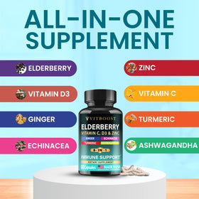 VITBOOST Complément Alimentaire Sureau 8 en 1 capsules prises avec un verre d'eau