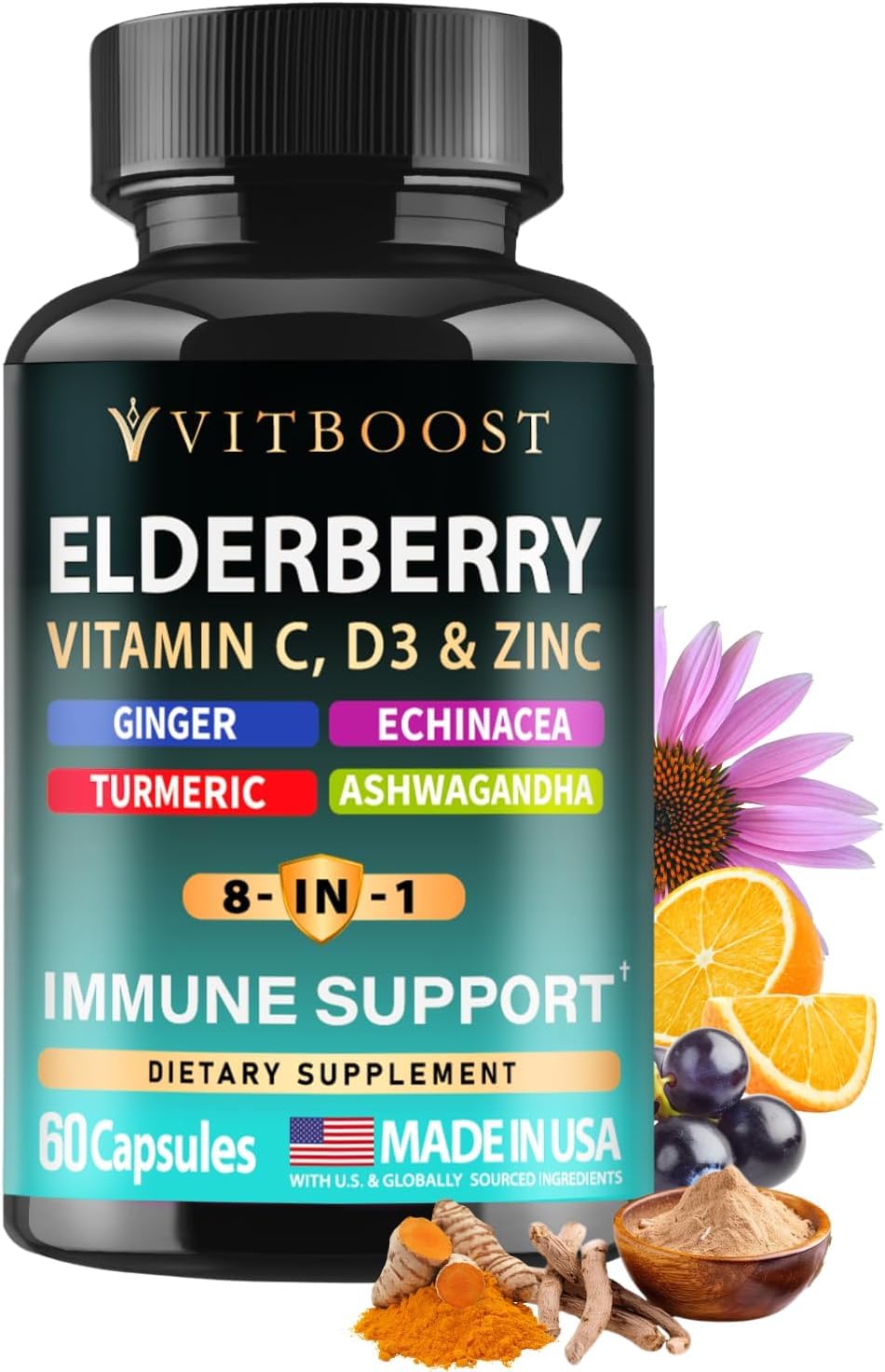 VITBOOST Complément Alimentaire Sureau 8 en 1 vue avant de l'emballage