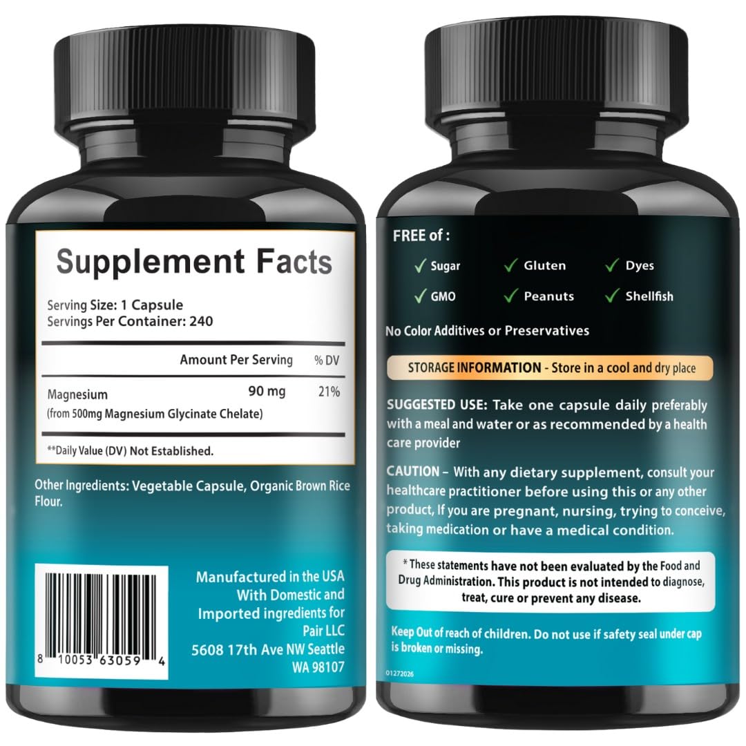 VITBOOST Magnésium Glycinate 500mg capsules avec un verre d'eau