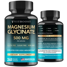 VITBOOST Magnésium Glycinate 500mg capsules végétales en bouteille