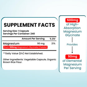 VITBOOST Magnésium Glycinate 500mg capsules végétales sur une surface blanche