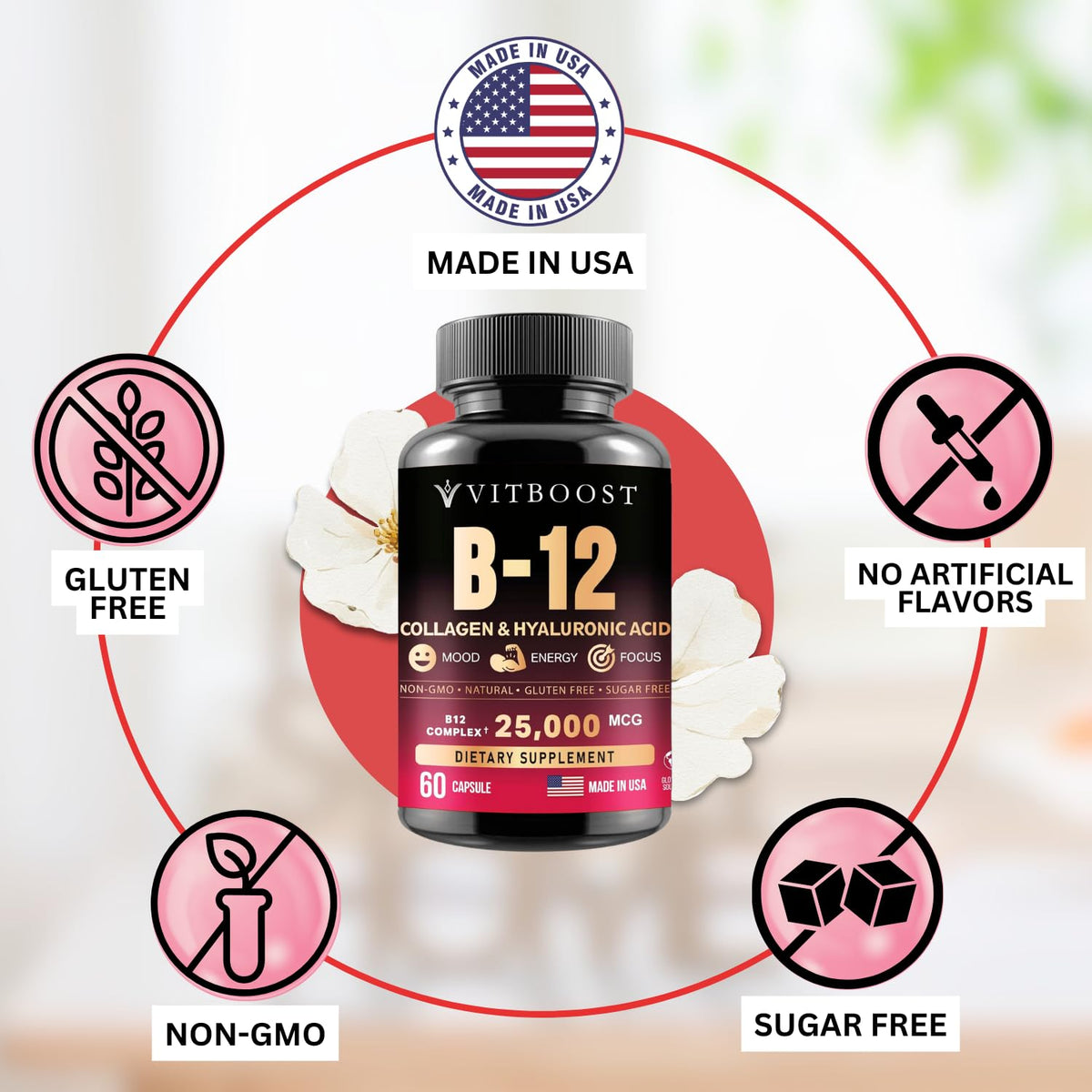 VITBOOST vitamine B12, présentation des ingrédients sur l'emballage