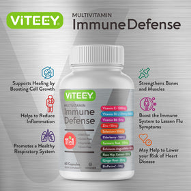 Viteey 11 en 1 capsules sur une table avec un verre d'eau