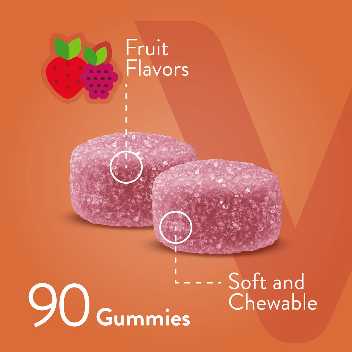 Viteey Calcium Gummies, présentation avec fruits