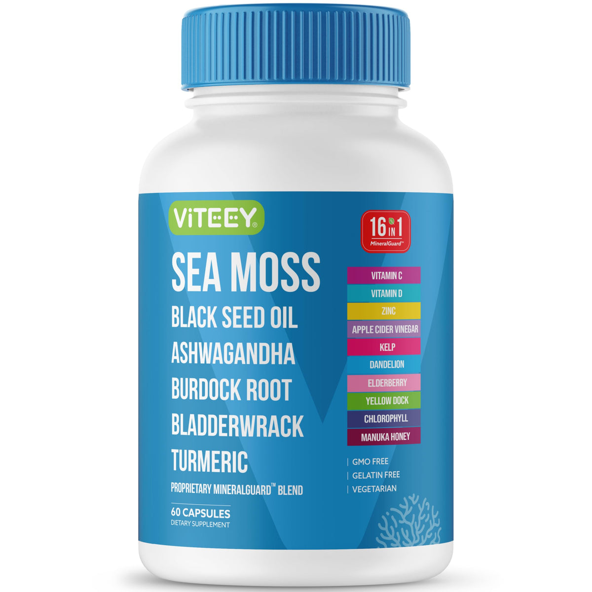 Viteey Capsules de Mousse de Mer avec Huile de Graines Noires - vue avant