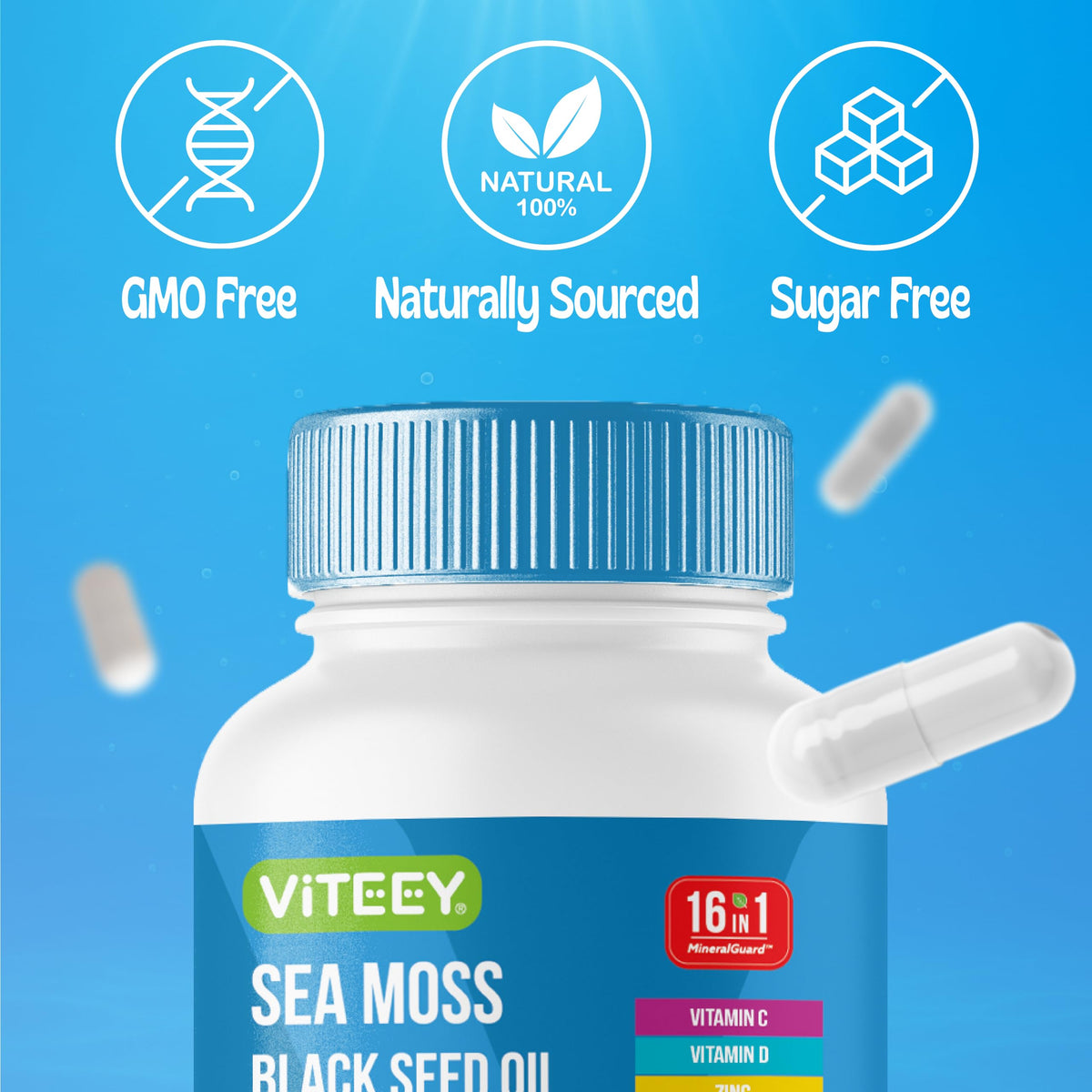 Viteey Capsules de Mousse de Mer - flacon avec vue latérale