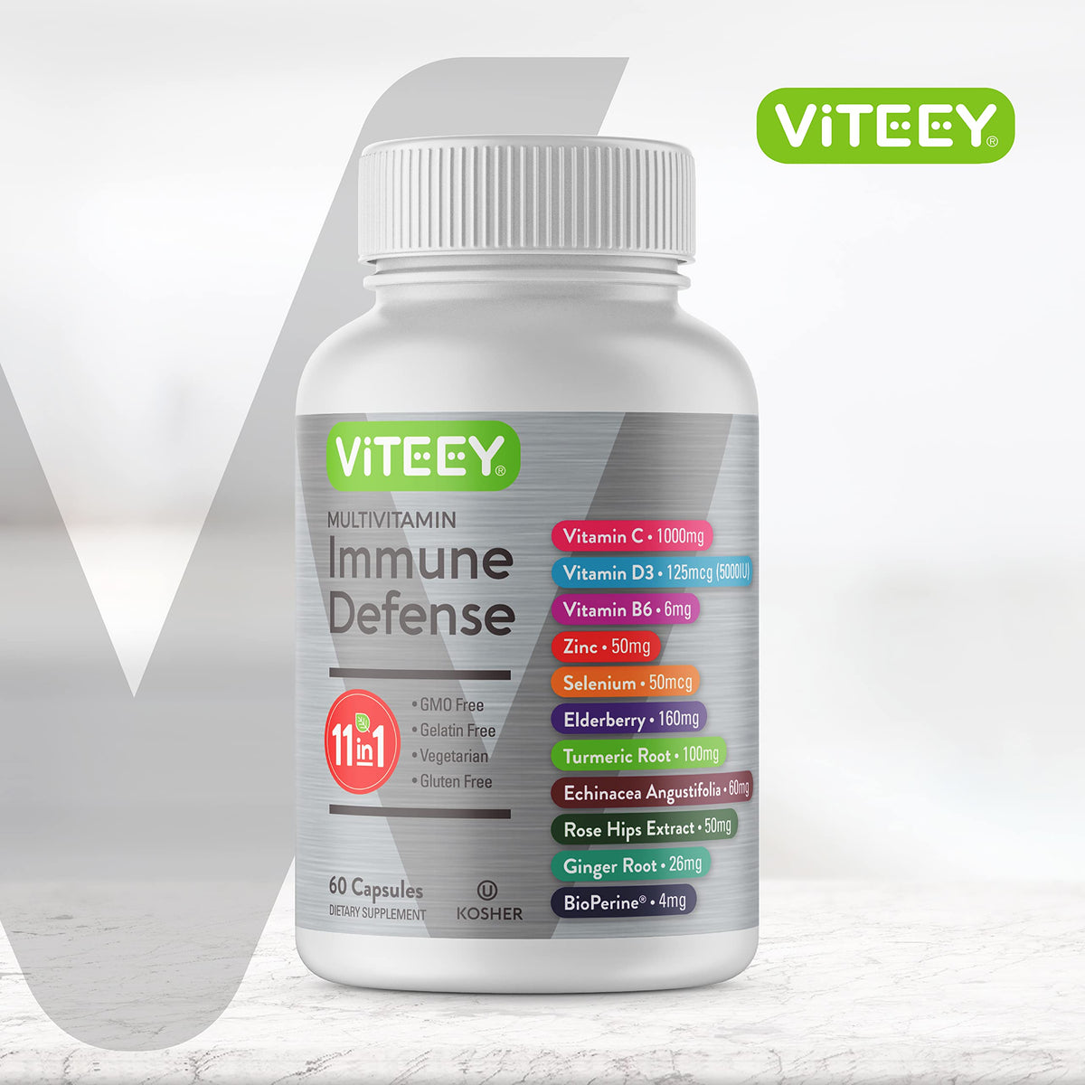Viteey complément alimentaire 11 en 1 60 capsules avec étiquette détaillée