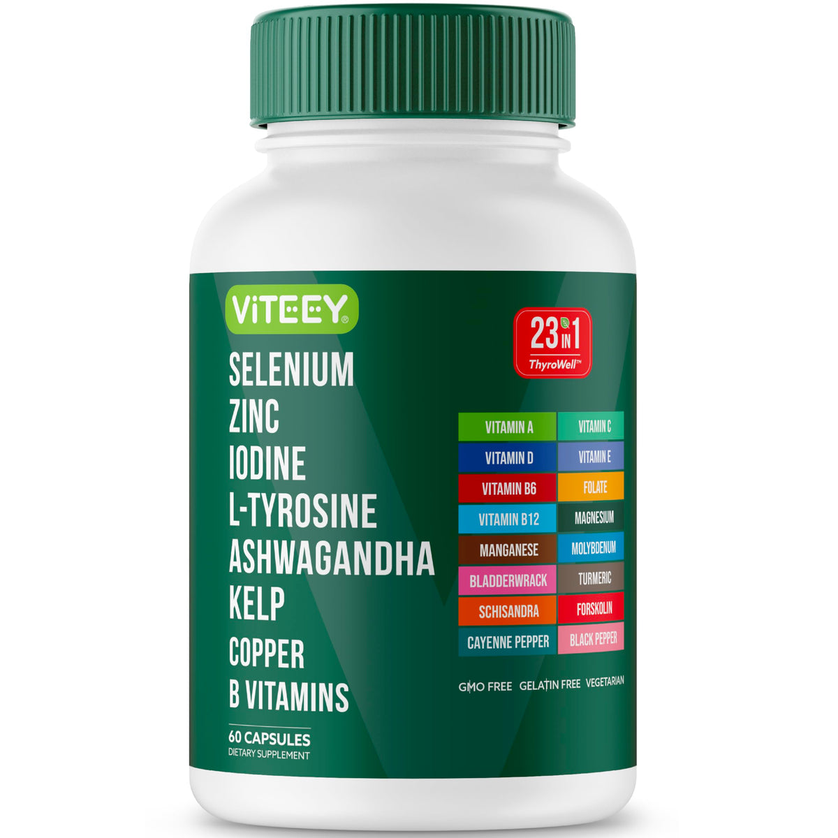 Viteey Complément Alimentaire Thyroïdien 60 Capsules - Vue de face