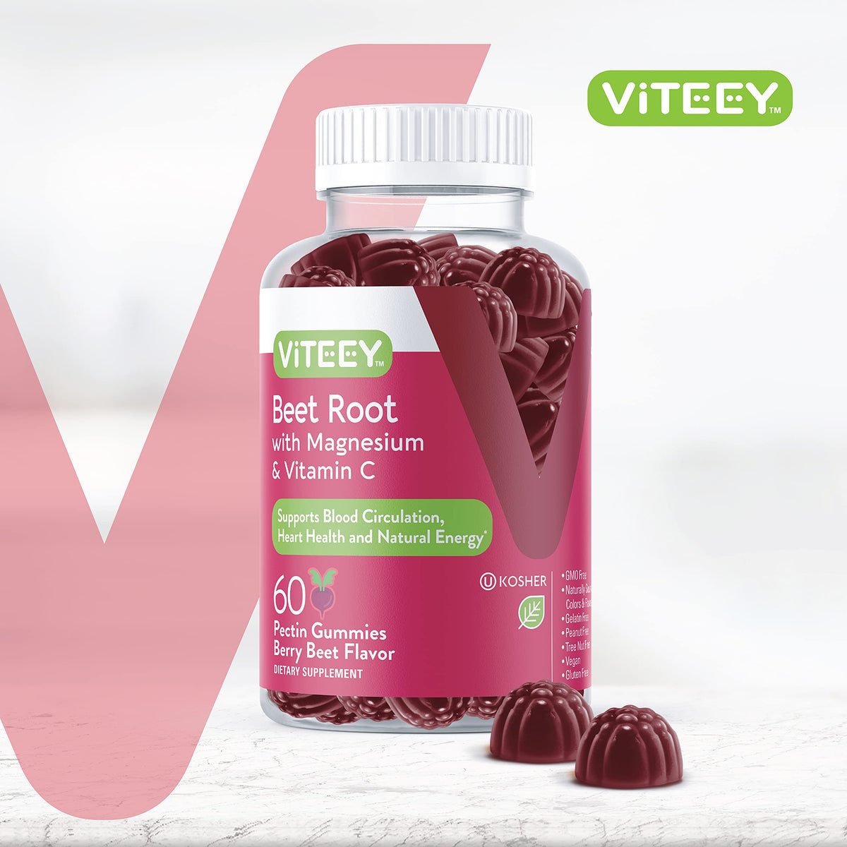 Viteey Gommes de Betterave 60 Gummies côté