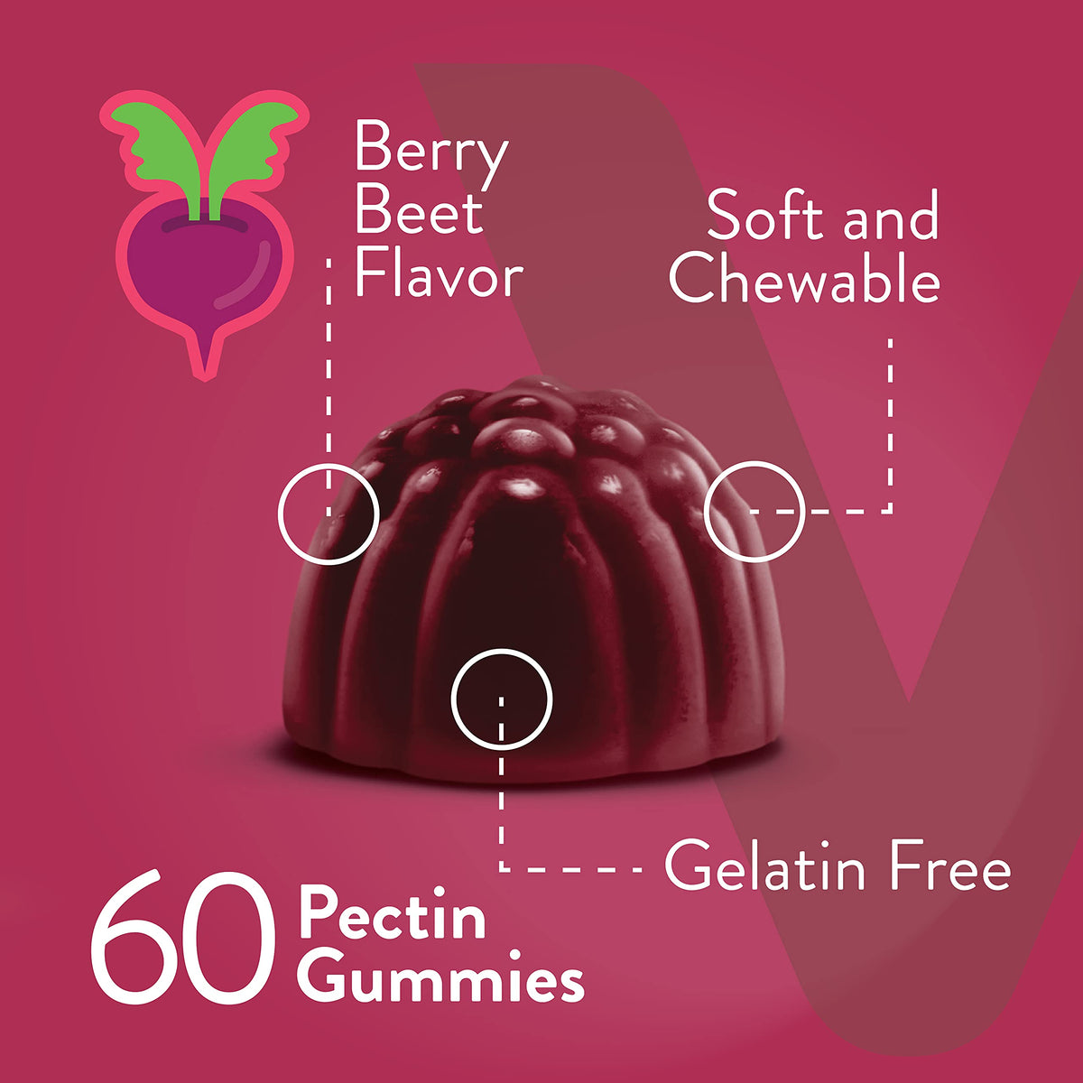 Viteey Gommes de Betterave 60 Gummies dans un bol