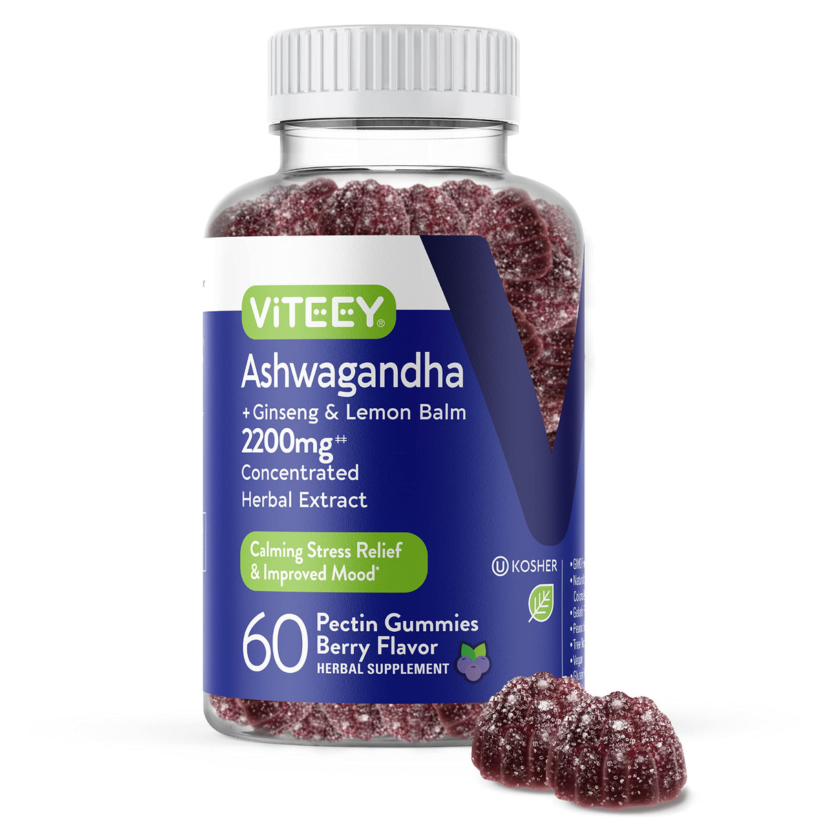 Viteey Gummies Ashwagandha 60 gummies pot avec étiquette