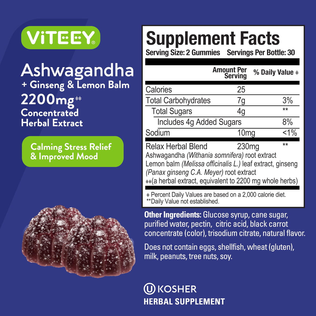 Viteey Gummies Ashwagandha gummies avec des ingrédients naturels