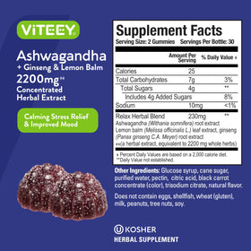 Viteey Gummies Ashwagandha gummies avec des ingrédients naturels