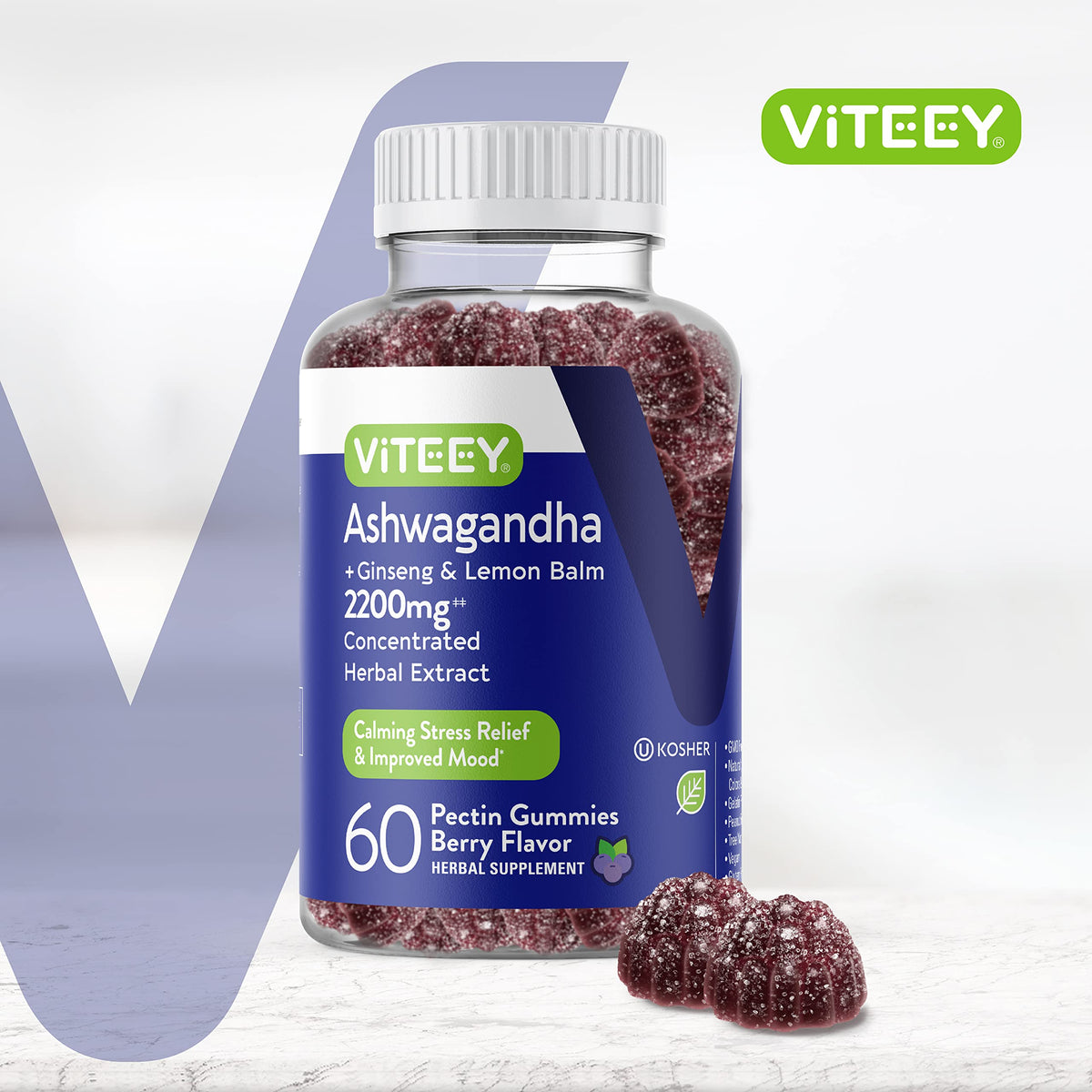 Viteey Gummies Ashwagandha gummies de baies sur une table