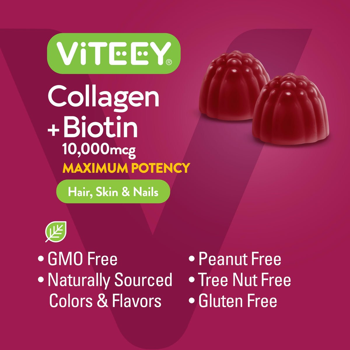 Viteey Gummies au Collagène et Biotine 120 Gummies avec des ingrédients naturels