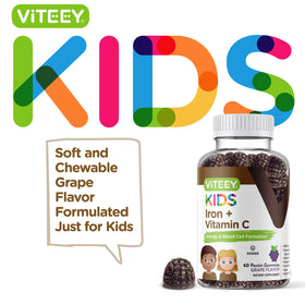 Viteey gummies au fer pour enfants, présentation des gummies colorés