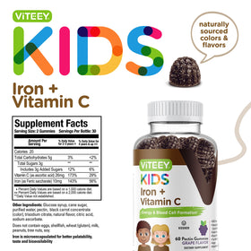 Viteey gummies avec fer et vitamine C, ingrédients naturels
