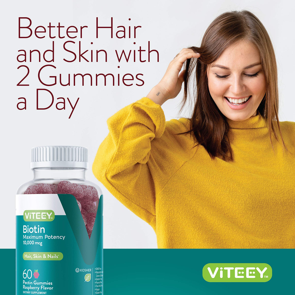 Viteey Gummies Biotine 10 000 mcg 120 Gummies avec d'autres compléments
