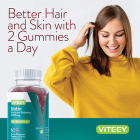 Viteey Gummies Biotine 10 000 mcg 120 Gummies avec d'autres compléments