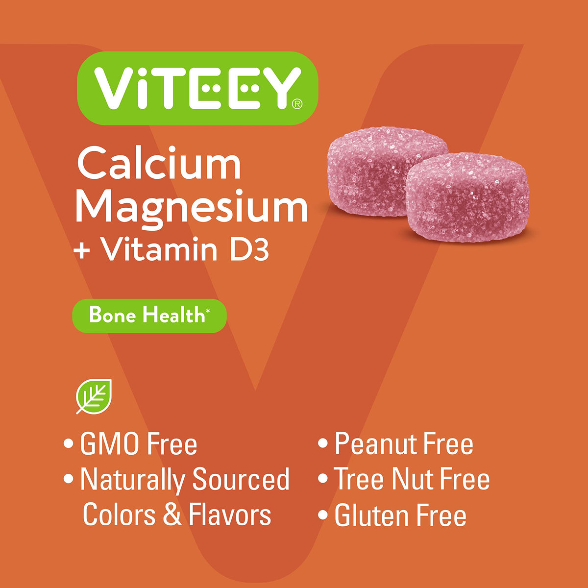 Viteey Gummies Calcium 180 unités avec fruits en arrière-plan