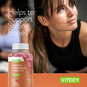 Viteey Gummies Calcium 180 unités sur une table avec d'autres compléments