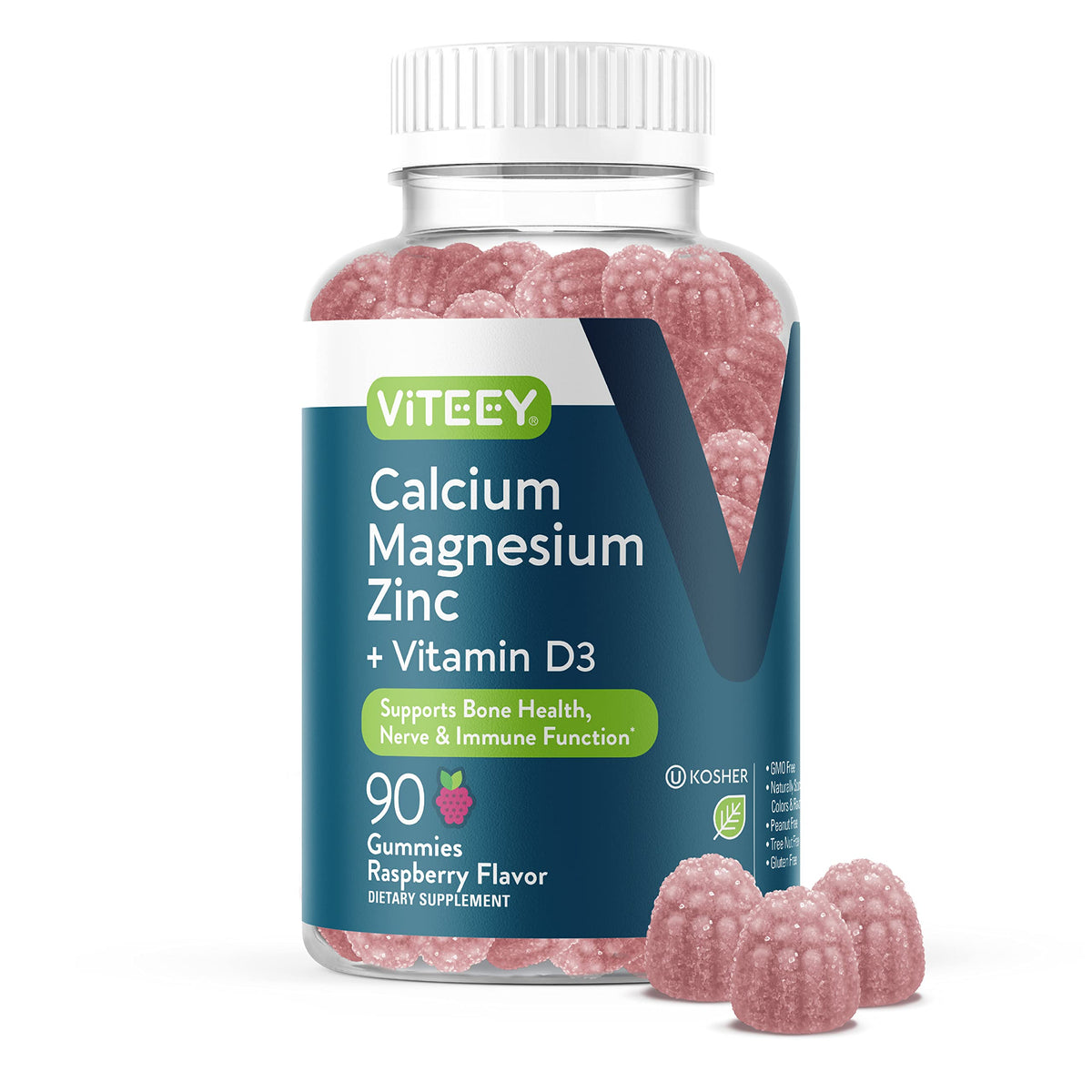 Viteey Gummies Calcium Magnésium Zinc 90 gummies pot vue de face
