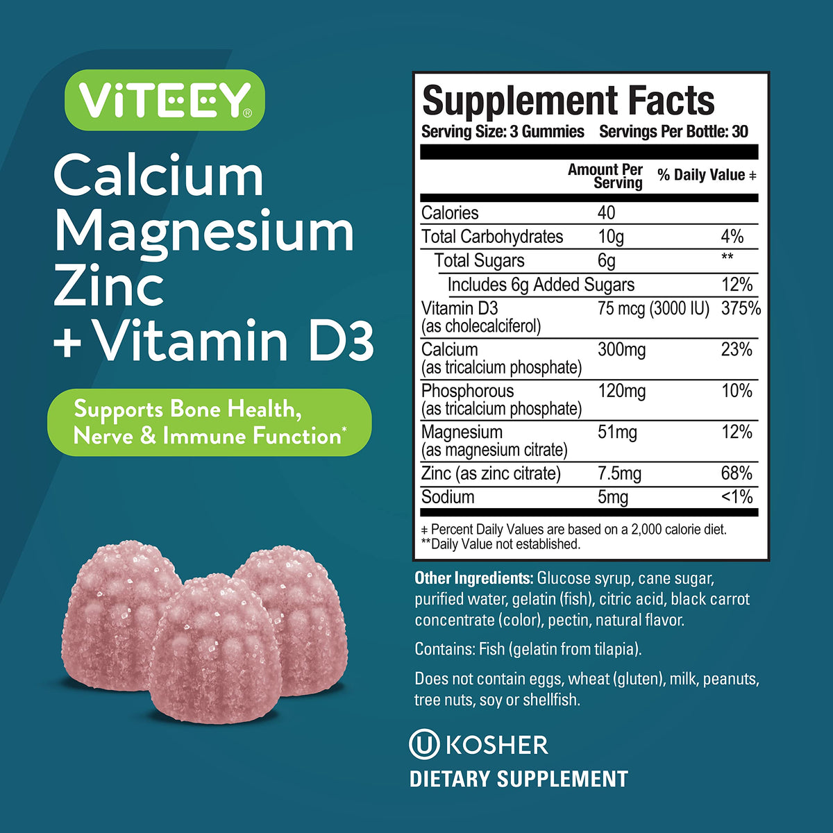 Viteey Gummies Calcium Magnésium Zinc gummies en gros plan