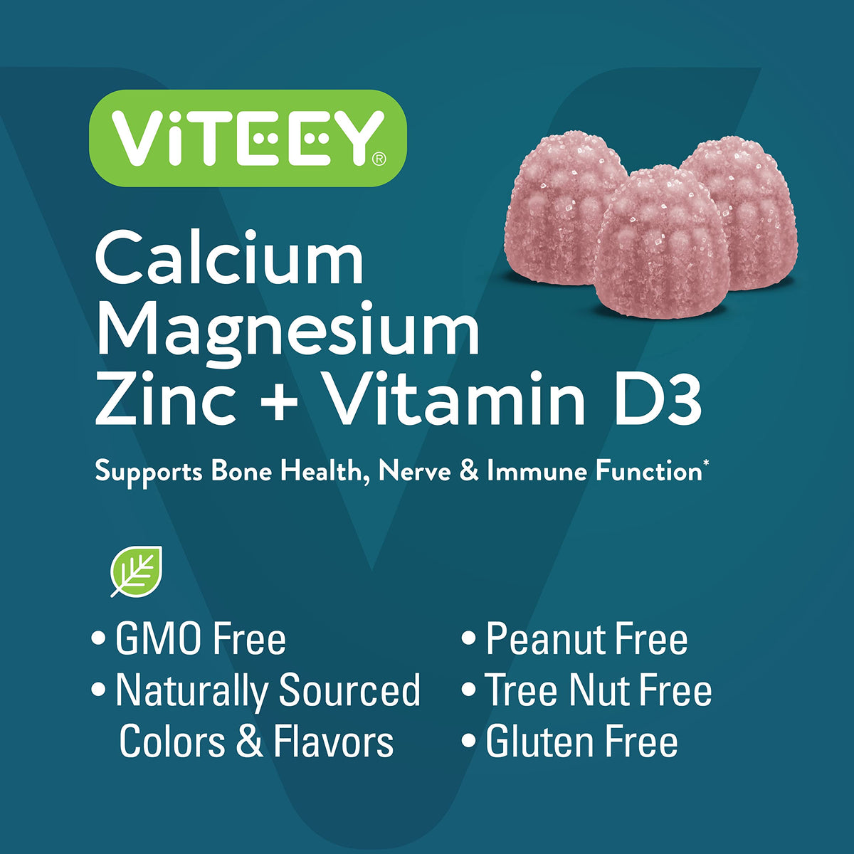 Viteey Gummies Calcium Magnésium Zinc pot ouvert avec gummies