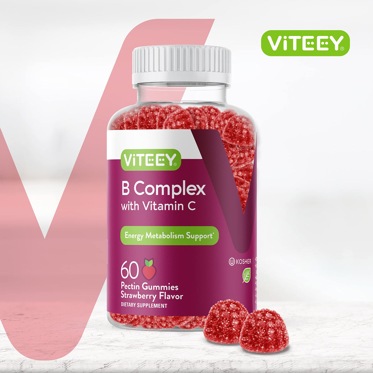 Viteey Gummies Complexe de Vitamines B 60 gummies saveur fraise arrière