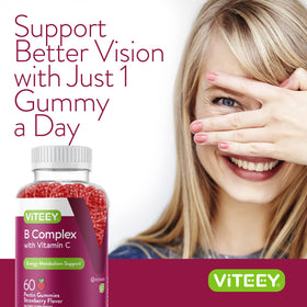 Viteey Gummies Complexe de Vitamines B 60 gummies saveur fraise dans un bol