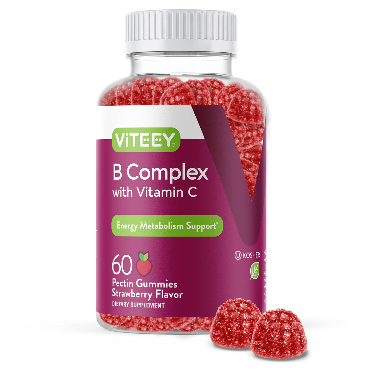 Viteey Gummies Complexe de Vitamines B 60 gummies saveur fraise face