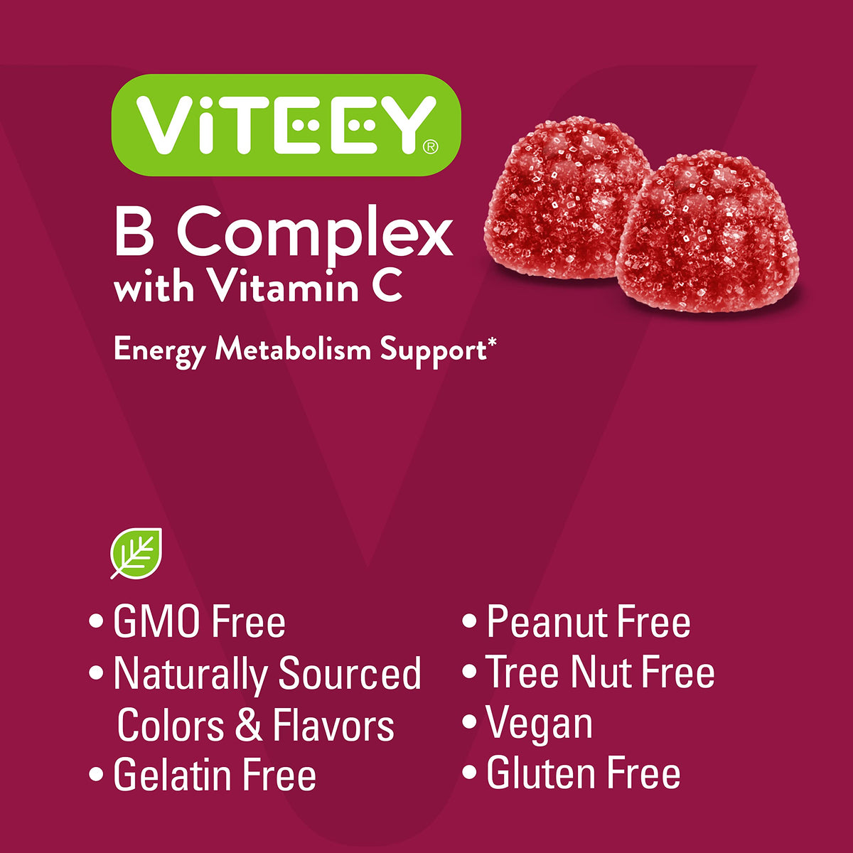 Viteey Gummies Complexe de Vitamines B 60 gummies saveur fraise sur une table