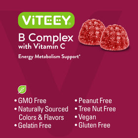 Viteey Gummies Complexe de Vitamines B 60 gummies saveur fraise sur une table