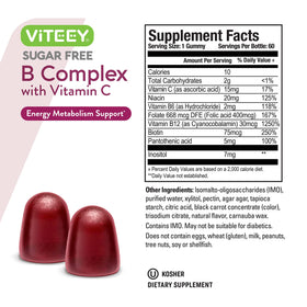 Viteey Gummies Complexe de Vitamines B étiquette nutritionnelle