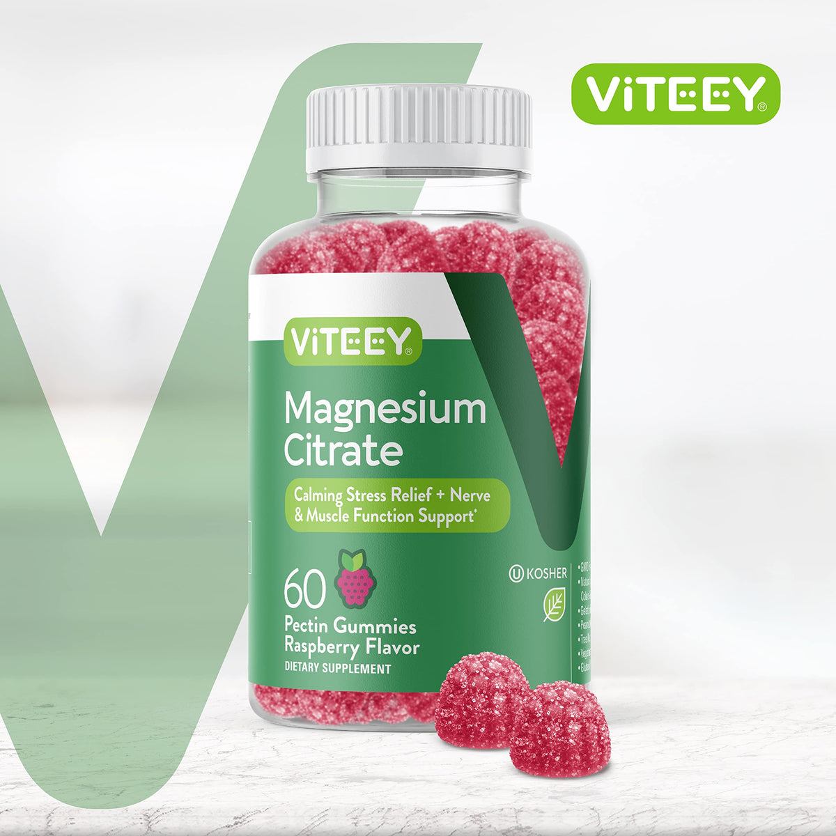 Viteey Gummies de Magnésium 66mg gummies au goût framboise