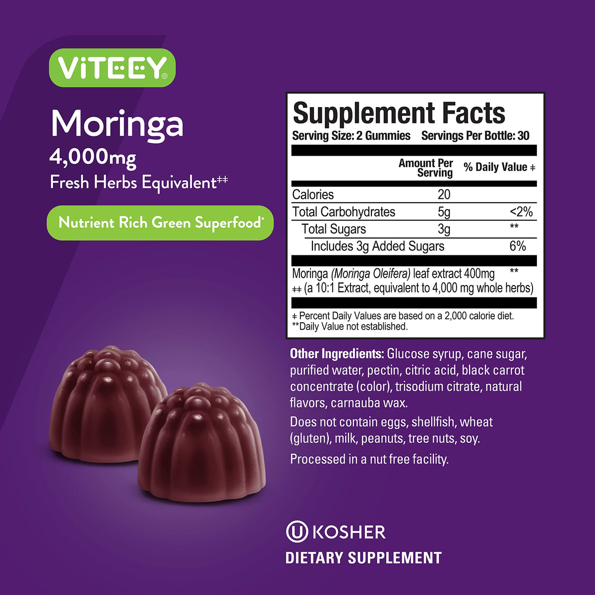 Viteey Gummies de Moringa 4000mg dans une main