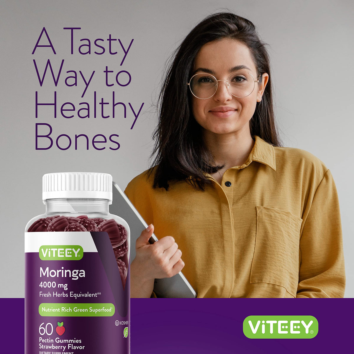 Viteey Gummies de Moringa 4000mg en gros plan sur les gummies