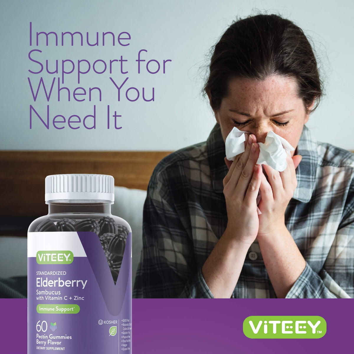 Viteey Gummies de Sureau Noir 120 Gummies à côté d'un verre d'eau