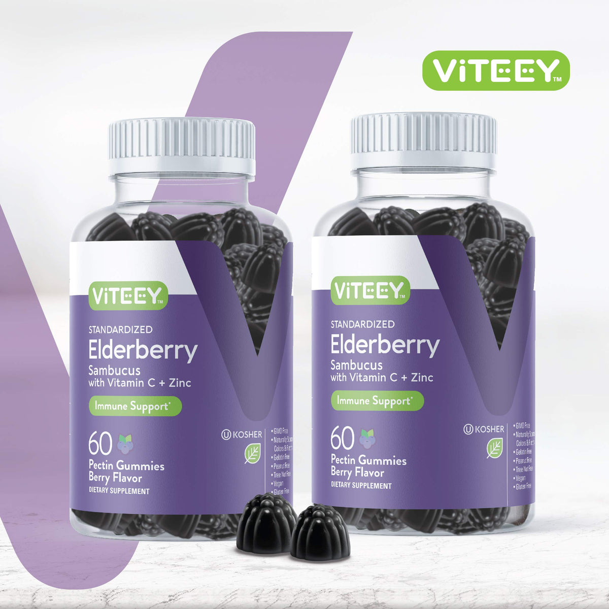 Viteey Gummies de Sureau Noir 120 Gummies avec une cuillère